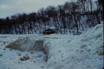 Winter view of beach house and old beach road